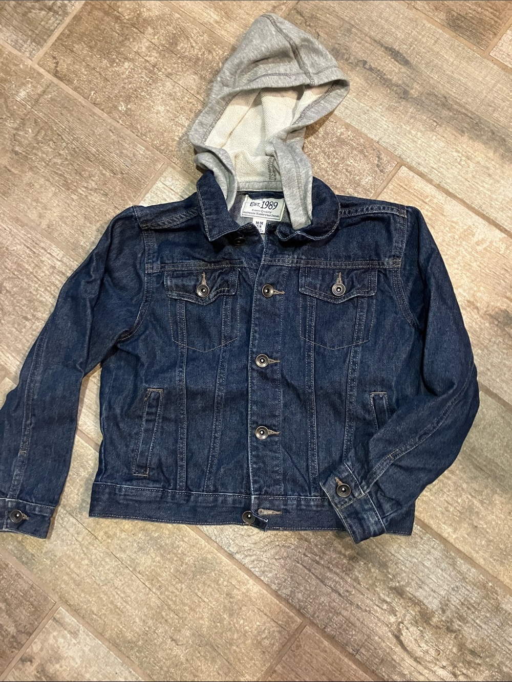PLACE KIDS DENIM 5 BUTTON HOODED COTTON JEAN JACKET